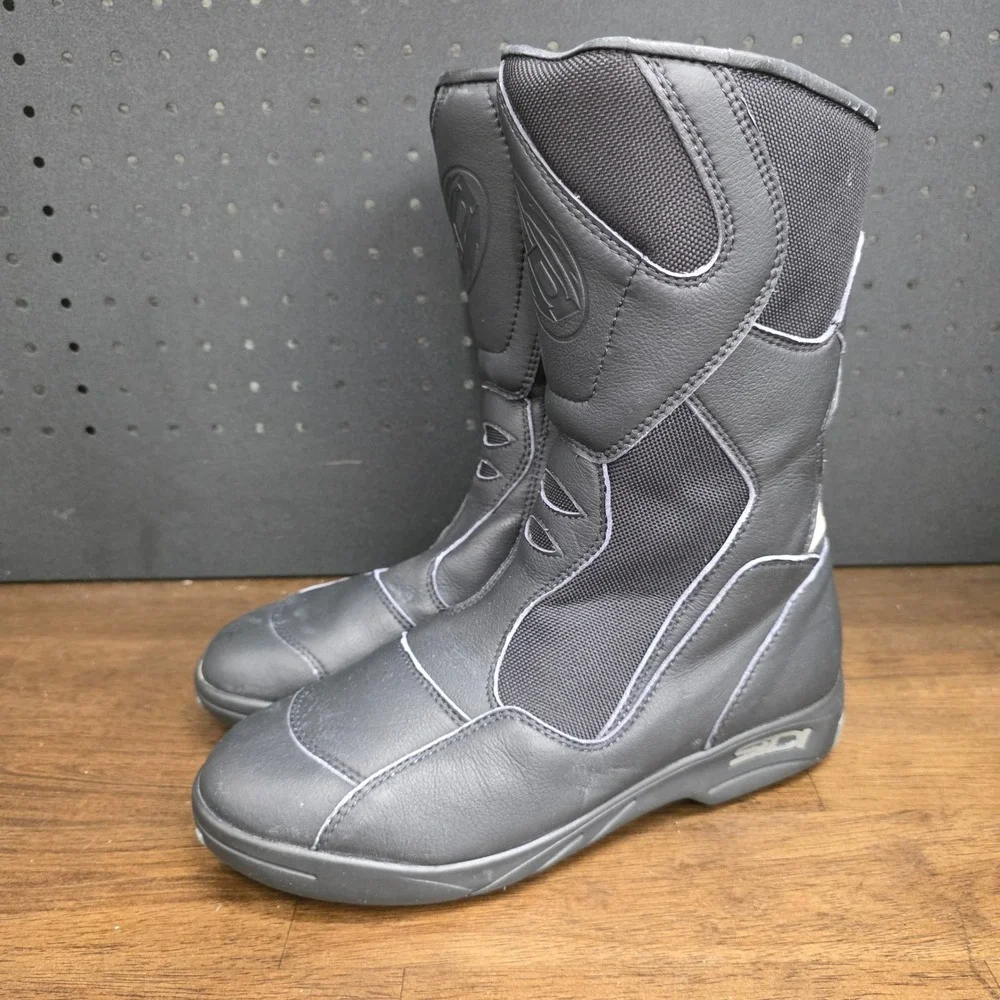 Sidi Touring Motorcycle Boots Mens 7.5 Black Leather Mesh Road